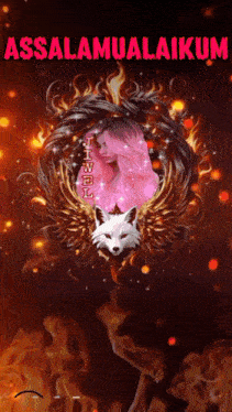 a picture of a woman and a wolf with the words assalamualaikum in red letters