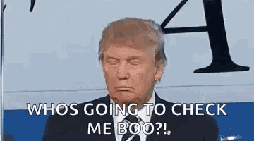donald trump is making a funny face while sitting in front of a plane .
