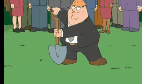 a cartoon of peter griffin digging a hole in the ground