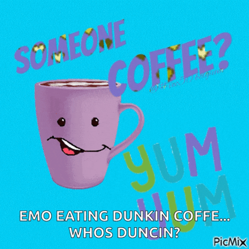 a picture of a cup of coffee with a face on it