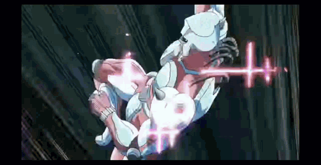 a cartoon character is flying through the air with a cross on his back .