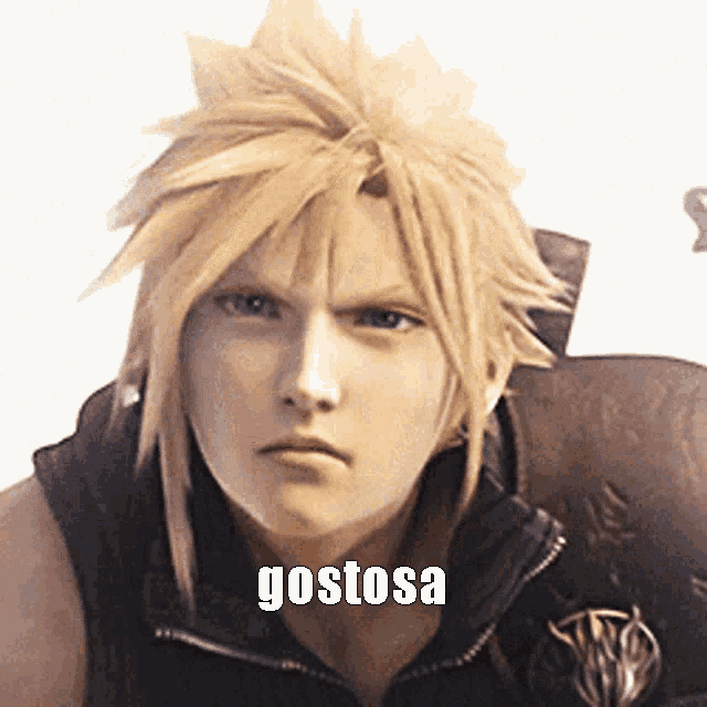 a close up of a person 's face with the word gostosa on the bottom