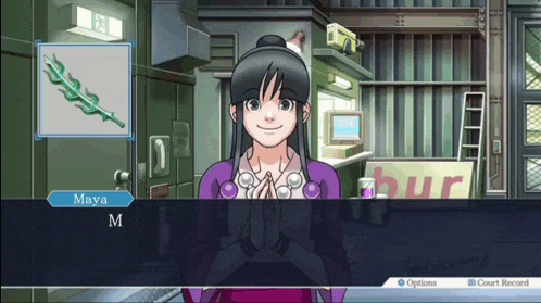 maya m is a character in a video game with options and court record highlighted