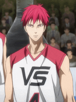 a basketball player with red hair wears a white and red jersey with the letter v on it