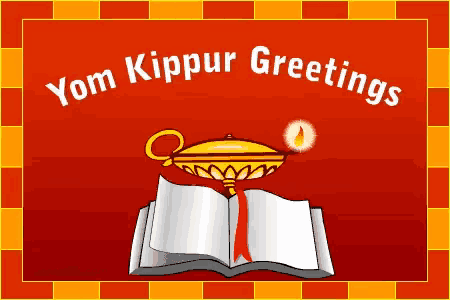 a greeting card for yom kippur with an open book and a candle