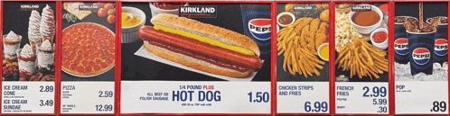 a kirkland ad shows a hot dog and fries