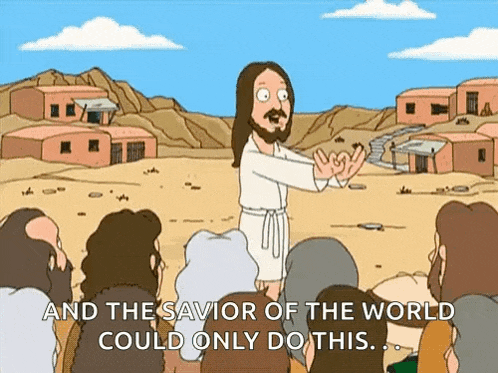 a cartoon of jesus giving a sermon to a group of people