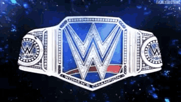 a women 's wrestling championship belt with a blue background