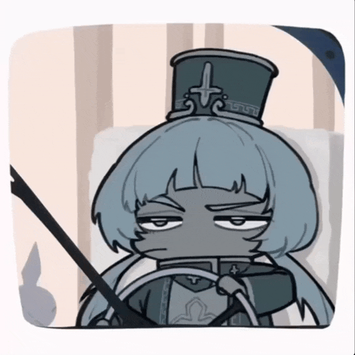 a cartoon character wearing a hat with a cross on it is sitting in a chair