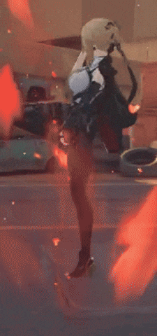 a cartoon character is standing in a parking lot with a gun in her hand