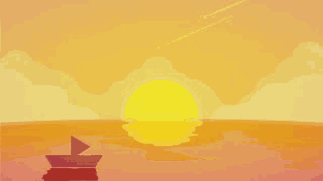 a boat is floating on the ocean at sunset .