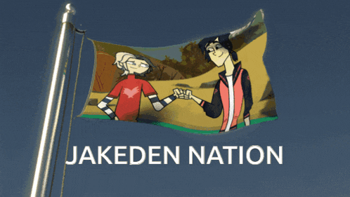 a flag that says jakeden nation with a picture of two people holding hands
