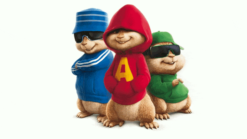 three alvin and the chipmunks wearing sunglasses and a hoodie with the letter a on it