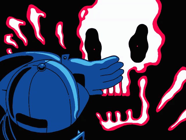 a cartoon drawing of a person covering their mouth with a blue hat