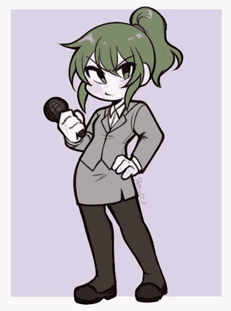 a drawing of a girl in a suit holding a microphone ..