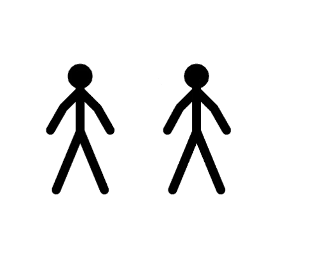 two stick figures are standing next to each other on a white background ..