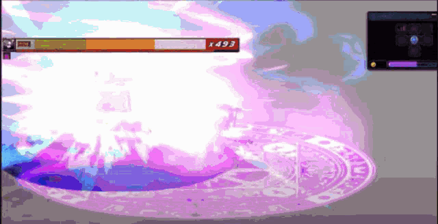 a screen shot of a video game with a purple circle with the number 493 on it