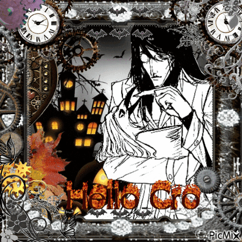 a black and white drawing of a man holding a book with the words hello cro on the bottom