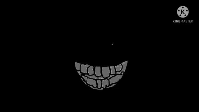a black and white drawing of a smiling face with a glowing eye .