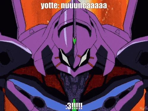 a picture of a purple robot with the caption yotte nuuuncaaaaa