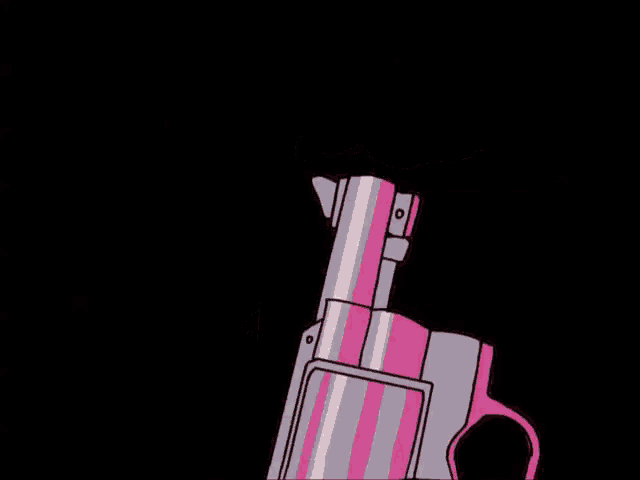 a cartoon illustration of a gun with pink smoke coming out of it