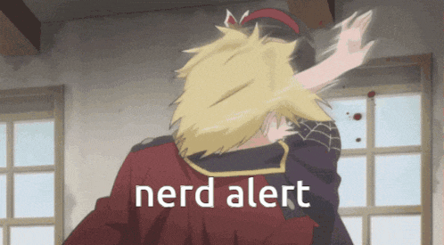 nerd alert is written on a picture of a person