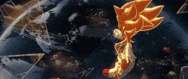 a drawing of a sonic the hedgehog flying over a globe