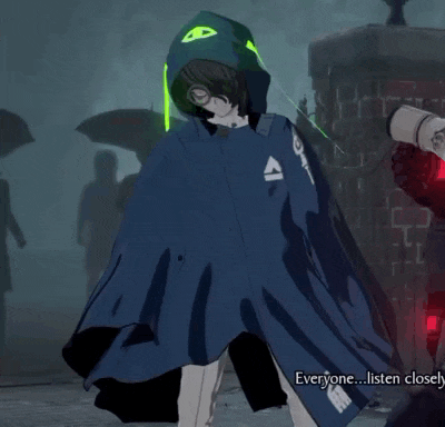 a person wearing a blue cape with the word everyone on it