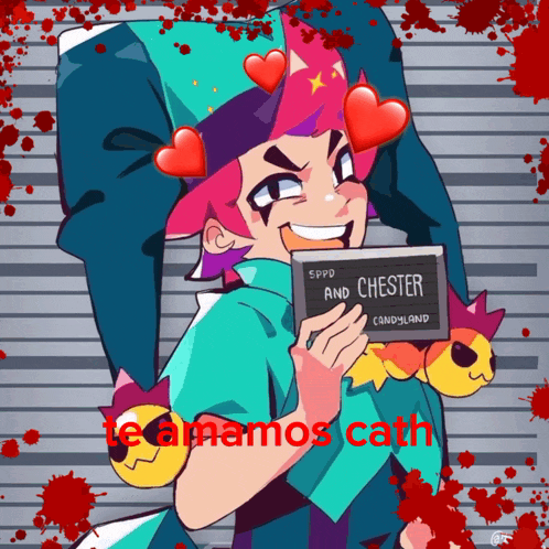 a cartoon character holding a sign that says sppd and chester candyland