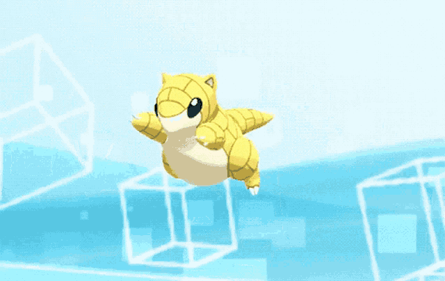 a yellow and white cartoon character is flying through the air