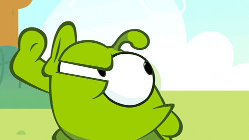 a green cartoon character is making a funny face with his hand on his ear