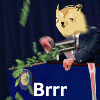 a cartoon of a dog in a suit holding a gun with the word brrr below it