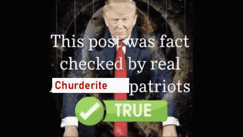 a picture of donald trump with a check mark that says true