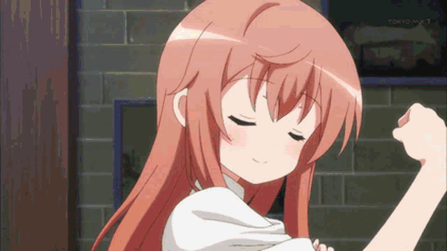 a tokyo mx 1 anime character flexes her muscles