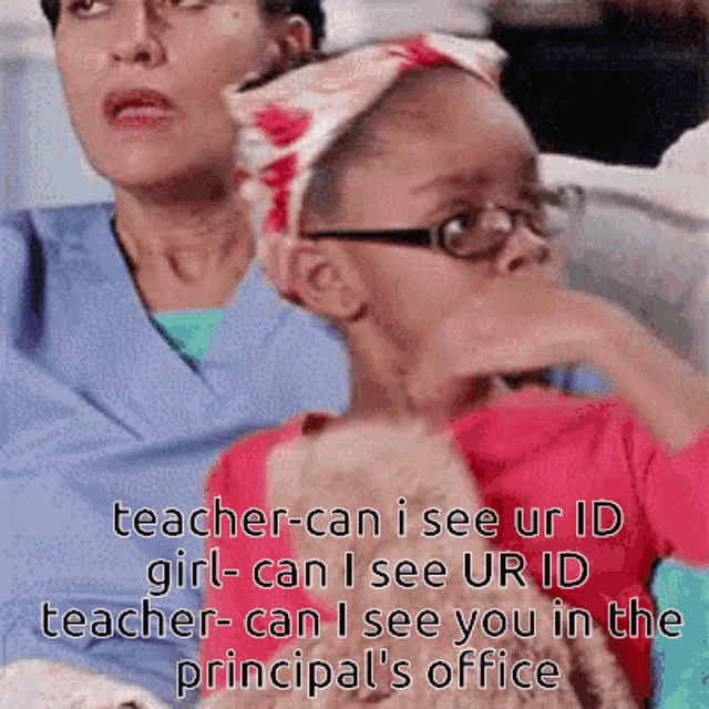 a girl with glasses and a headband is sitting next to a teacher