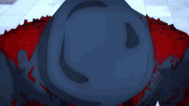 a person with blood on their clothes and a hat with the letter g on it