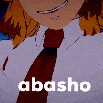 a close up of a person wearing a red tie with the word abasho below it