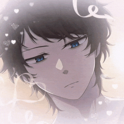 a close up of a person 's face with hearts surrounding it