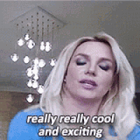 a woman with blonde hair is wearing a blue sweater and says really really cool and exciting .
