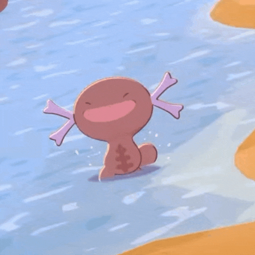 a cartoon drawing of an axolotl swimming in a body of water