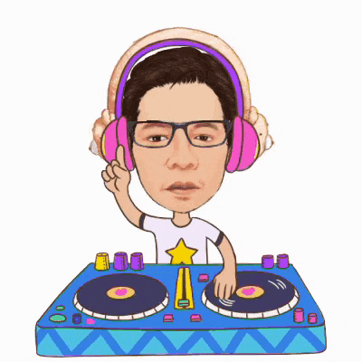 a cartoon of a dj wearing headphones and giving a thumbs up sign
