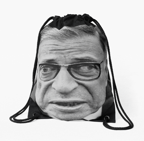 a drawstring bag with a picture of a man 's face on it