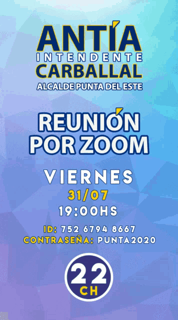 a blue and purple poster for antia intendente carballar