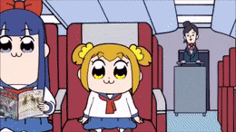 a cartoon of two girls sitting on a plane .