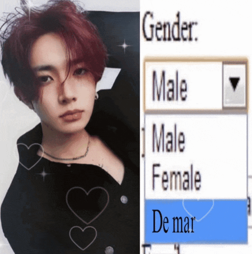 a picture of a man next to a screen that says gender male female de mar