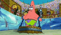 patrick star from spongebob squarepants is chained up in a barrel