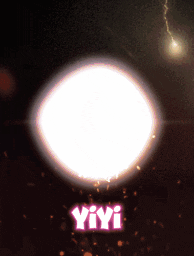 a sign that says ' yiyi ' on it with a lightning bolt behind it
