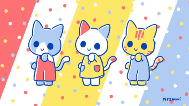 a drawing of three cats with mrsmmi written on the bottom right