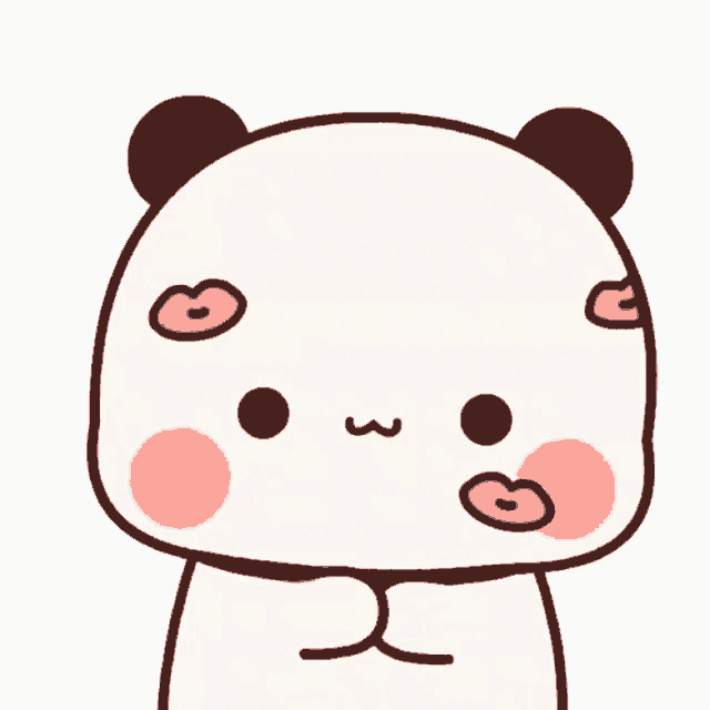 a cartoon of a panda bear with hearts on his face