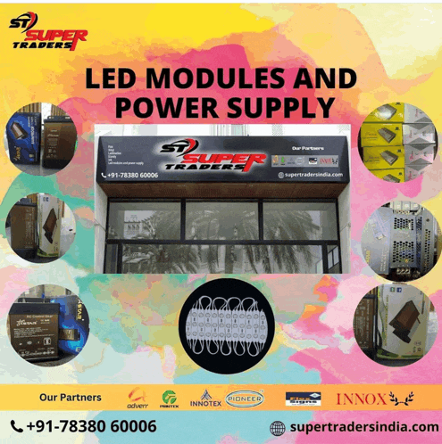 an advertisement for led modules and power supply by st super traders india
